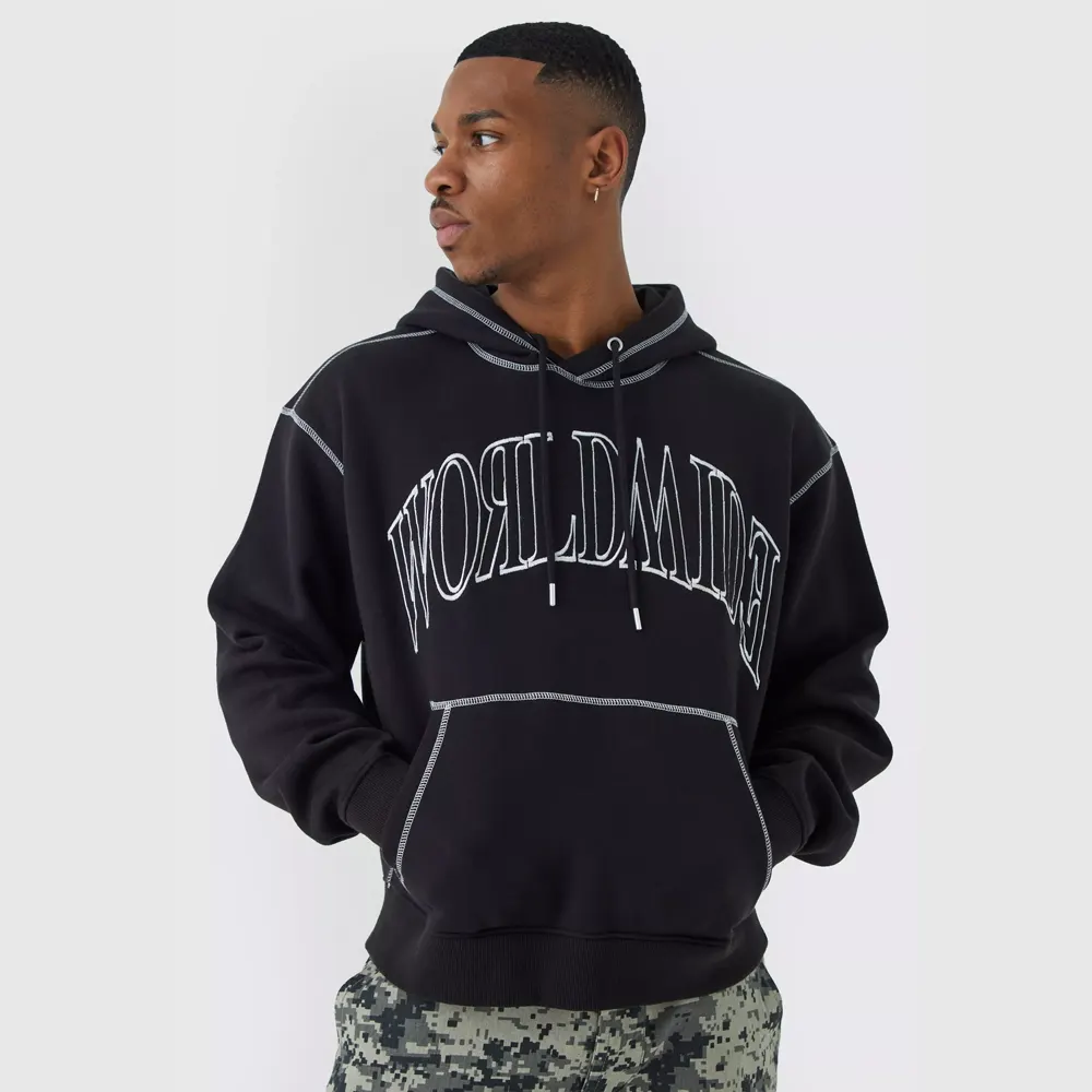 Oversized Worldwide Contrast Stitch Hoodie