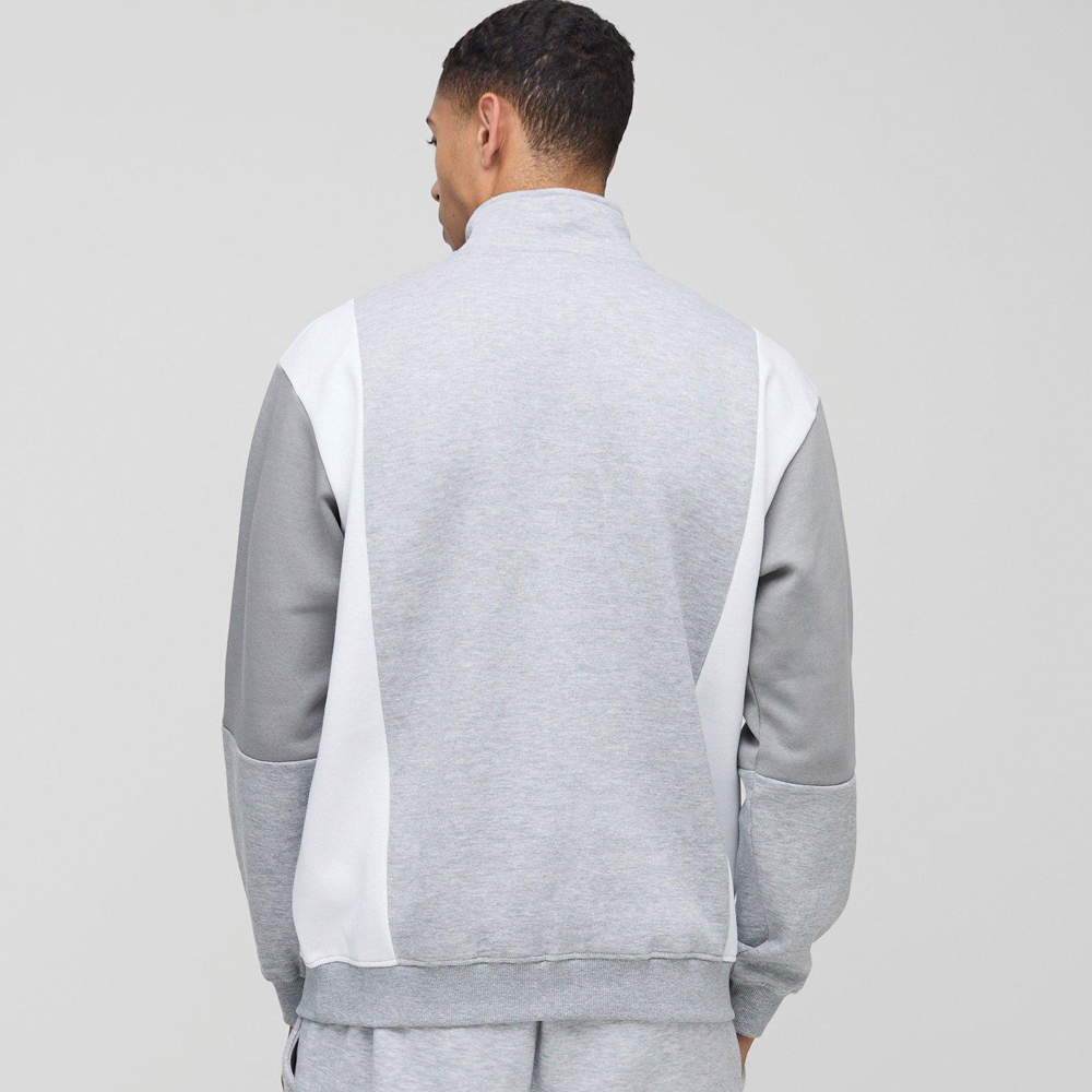 Oversized Man Colour Block Zip Funnel Neck Sweatshirt
