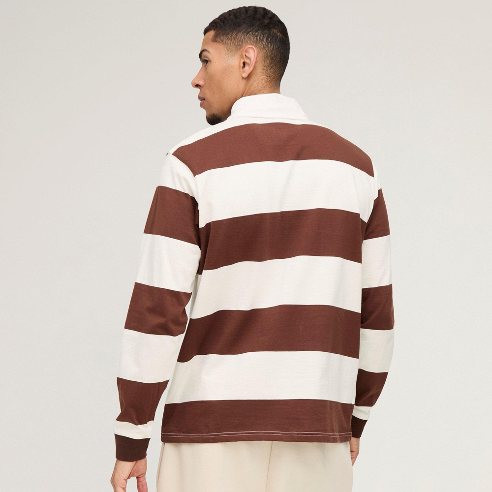 Regular Fit Stripe Long Sleeve Rugby Polo