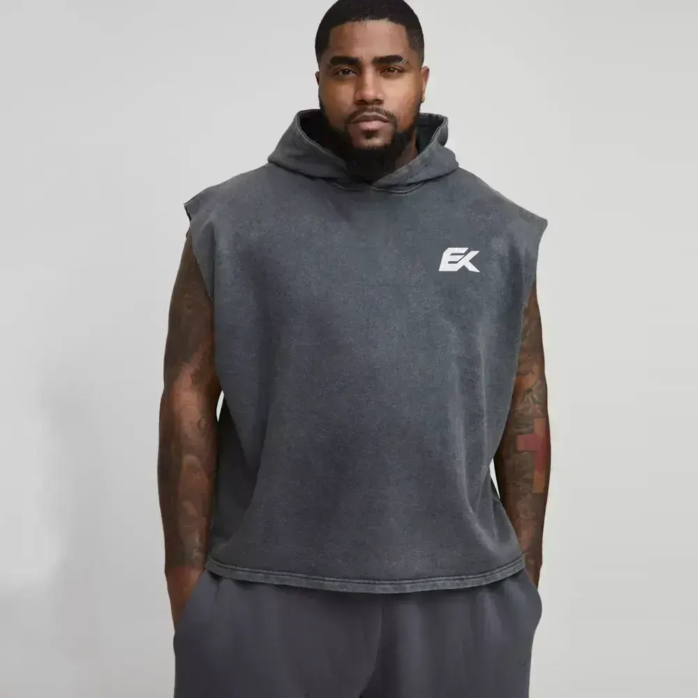 Plus Oversized Boxy Sleeveless Acid Wash Hoodie