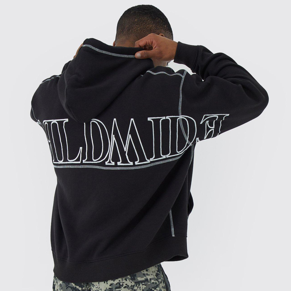 Oversized Worldwide Contrast Stitch Hoodie