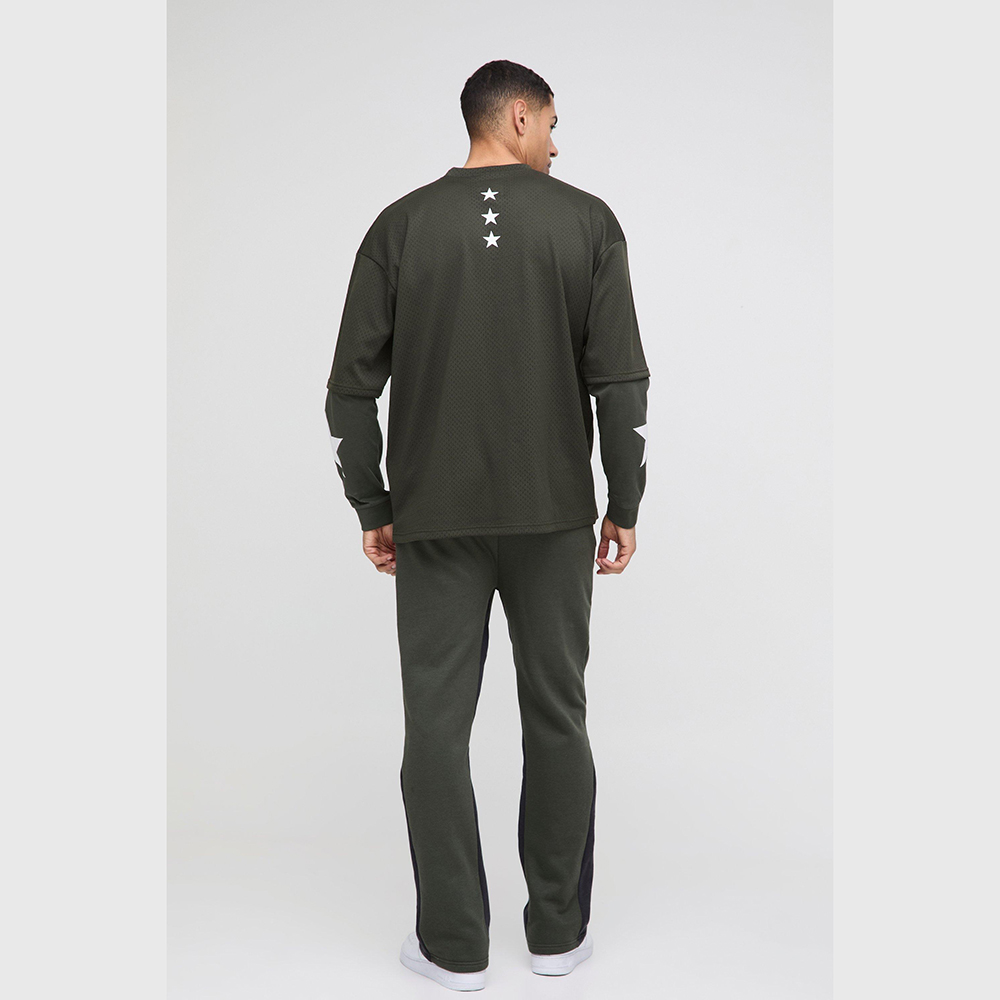 Oversized Mesh Layer Varsity Printed Gusset T-Shirt & Jogger Set