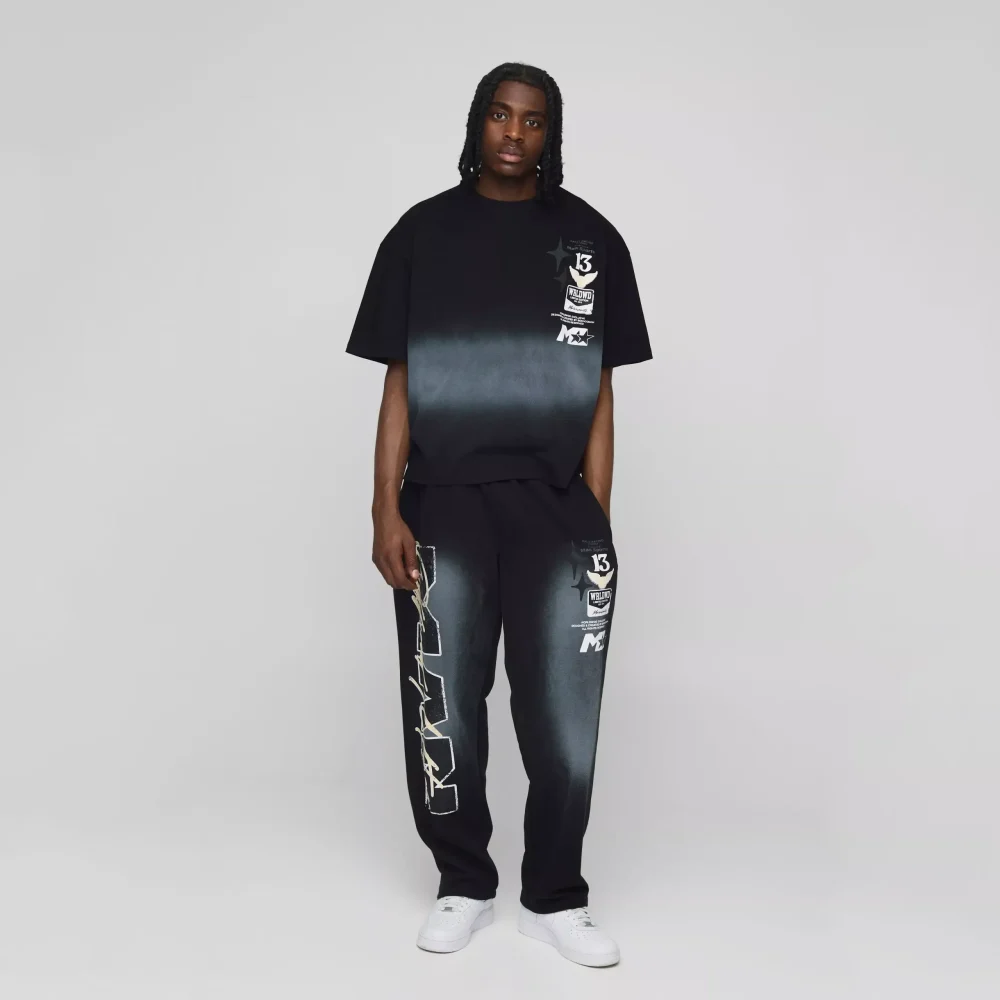 Oversized Man Washed T-Shirt & Jogger Long Set