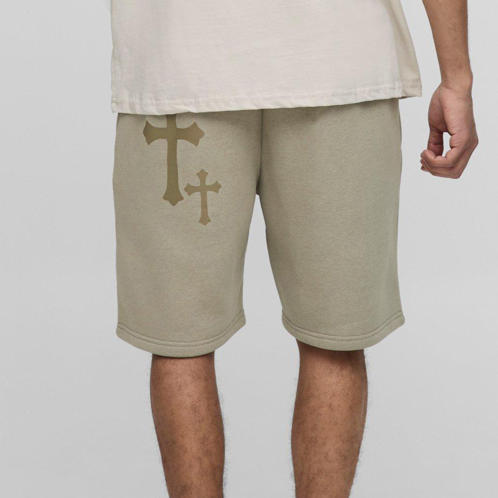 Relaxed Fit Gothic M Cross Print Short