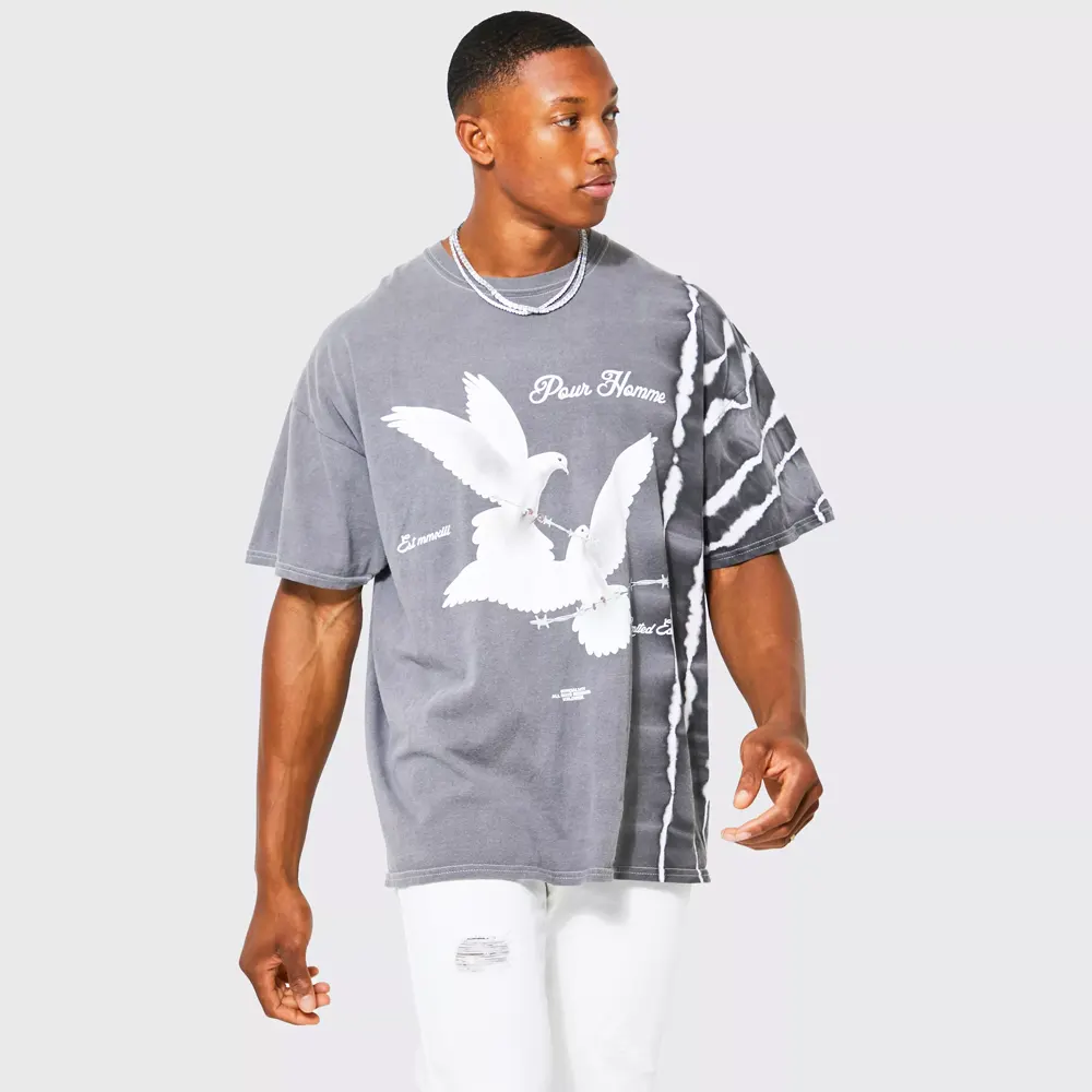 Oversized Bleach Tie Dye Graphic T-shirt